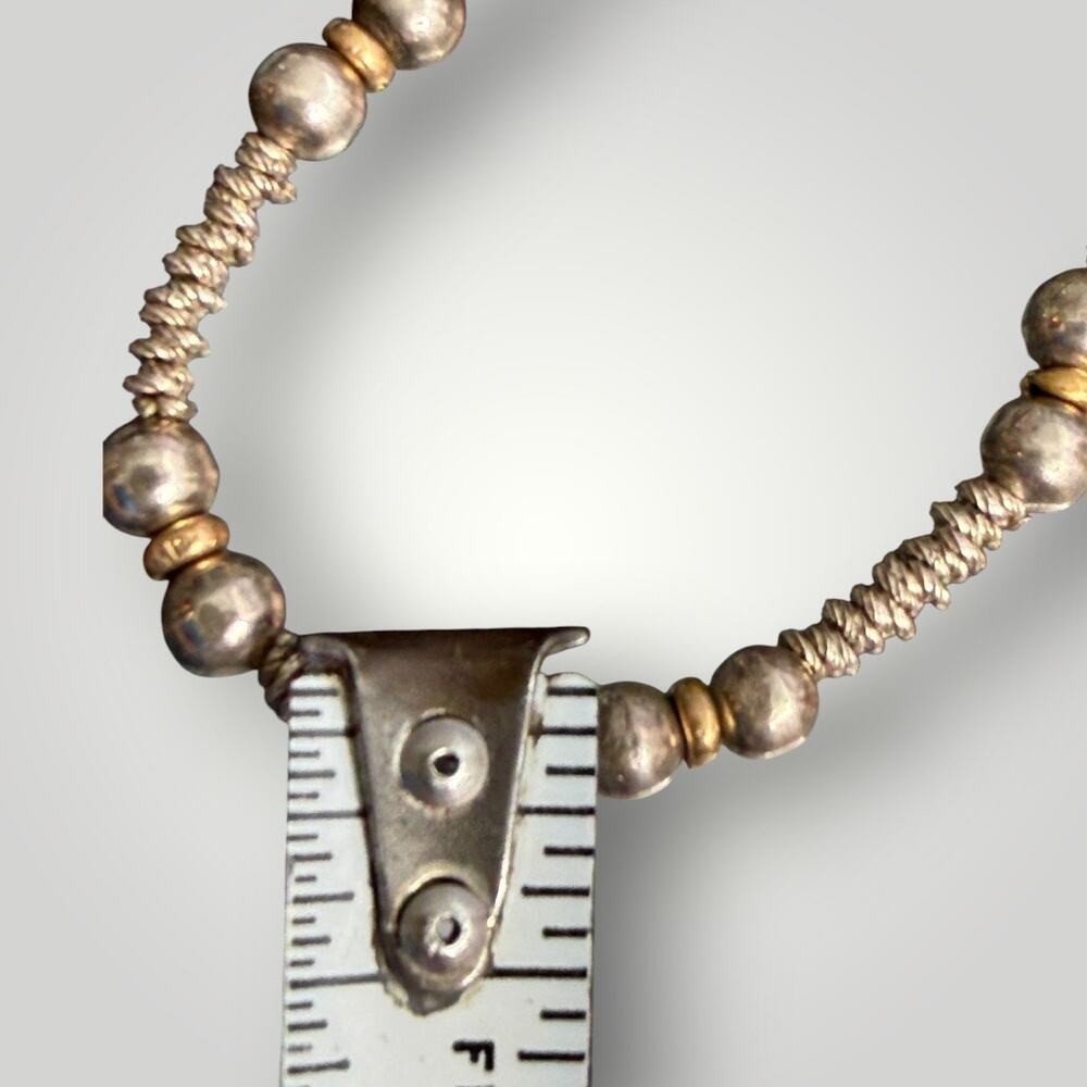 950 Sterling Silver & 14K Gold Beaded Necklace 16 inch, 11.2g - Picture 13 of 15